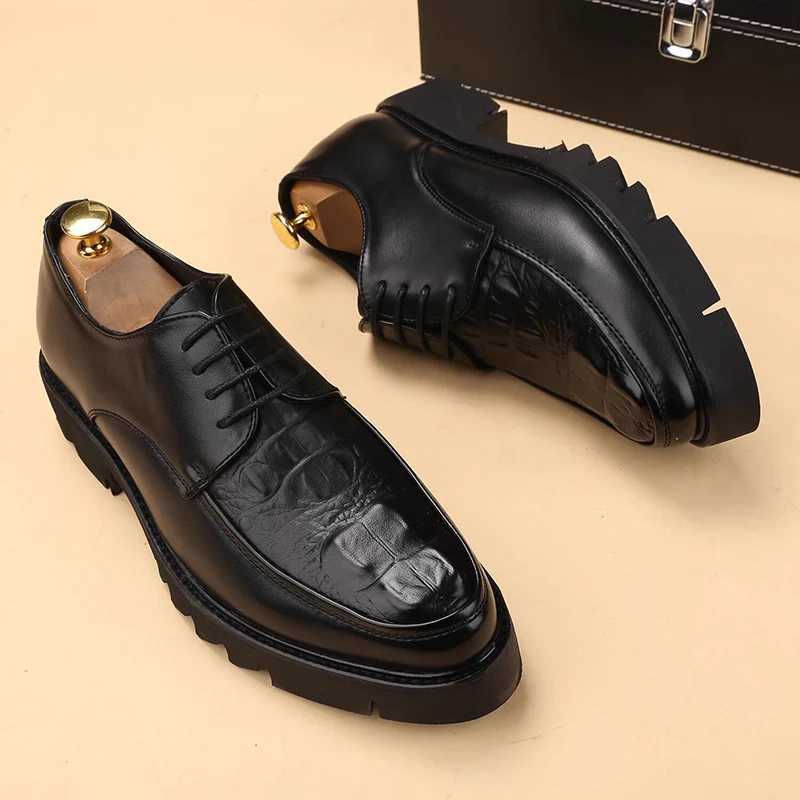 Mens Casual Original Leather Tassel Shoes Black Stylish Platform Shoe Business Wedding Dress Crocodile Pattern Footwear Shoes W250716