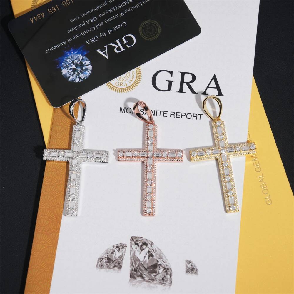 Moissanite Cross Pendant 925 Silver Hip Hop Jewelry GRA certification Suitable for 6.5mm Tennis Chain