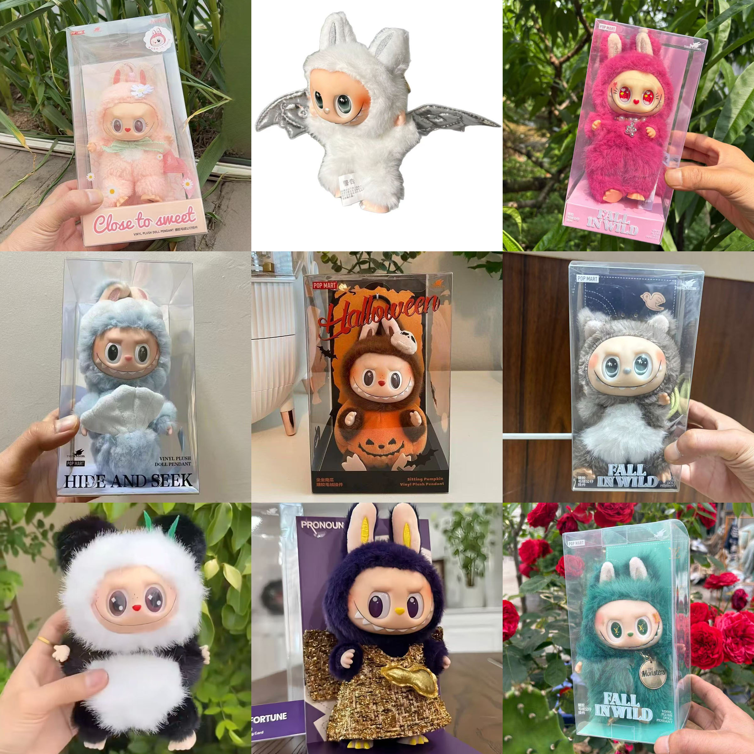 Labubu complete set of 7 fall in wild mokoko123 generation ornament dolls desktop decoration Halloween labubuT250305