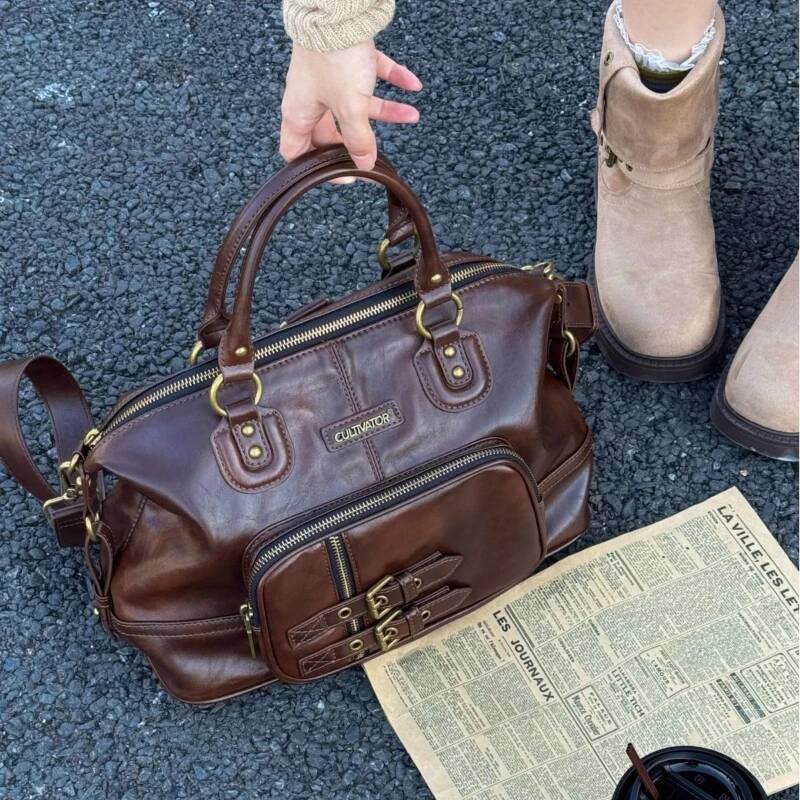 Vintage Leather Handle Women Backpacks Retro Brown Large Capacity Purse Ladies Hot Girls Y2k Bags Schoudertassen Dames Groot