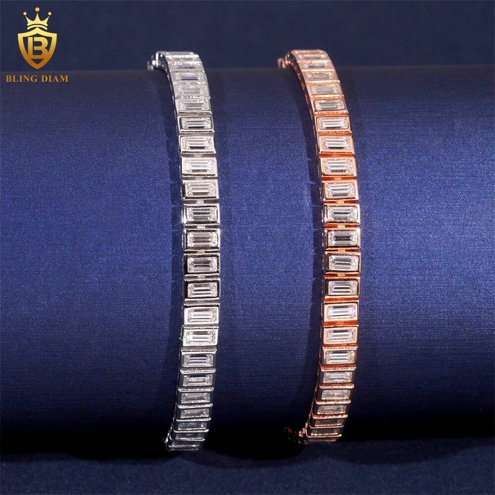 D VVS1 2*4mm Moissanite Tennis Bracelet Original S925 Sterling Silver Plated 18k White Gold with GRA Bracelets for Women Man