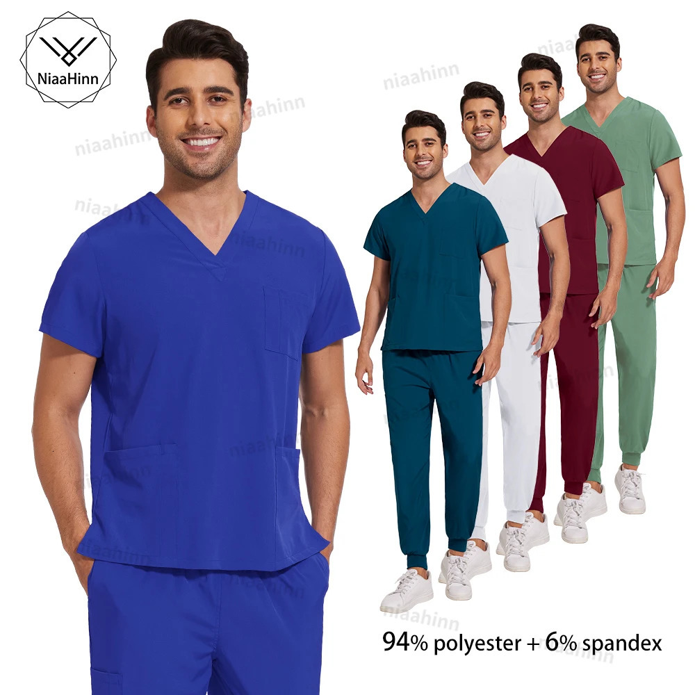 Niaahinn Scrubs Uniform Nursing Articles Uniforms Woman V-neck Short Sleeved Tops Joggers Pants Sets Mens Scrub 250715
