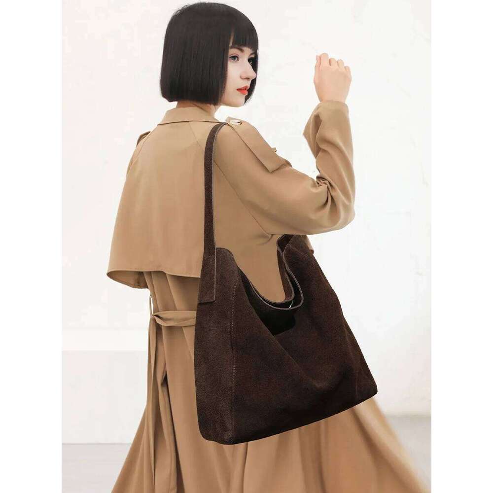 New suede veet underarm tote for autumn and winter Simple large capacity first layer frosted cowhide handbag shoulder bag