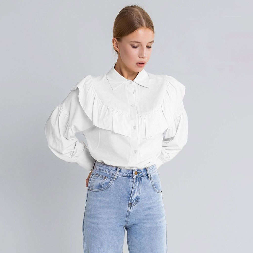 Ruffle Hem Spring New French Elegant Temperament Commuter Versatile Solid Color Shirt B5
