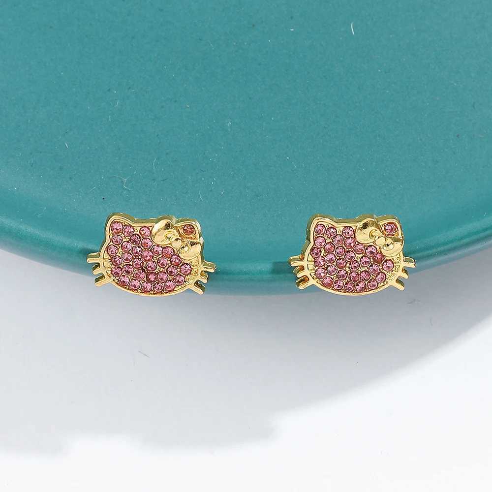 Sanrio ute Sanrio Hello Kitty Cartoon Earrings Y2K Sweet Spicy Girl Alloy Earrings Kawai Minimalist Fashion Gold Color Diamond Jewelry w250716