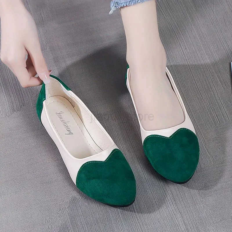 Ladies Footwear Green Womens Flat Shoes Round Toe Leather Casual Slip-on Y2k Young Chic and Elegant Vacation Promotion Social M250716