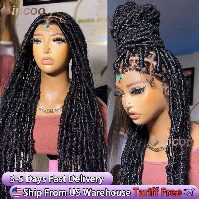 40" Long Dreadlocks Braided Synthetic Locs Full Lace Front Wigs African Knotless Box Braids Hair Wig