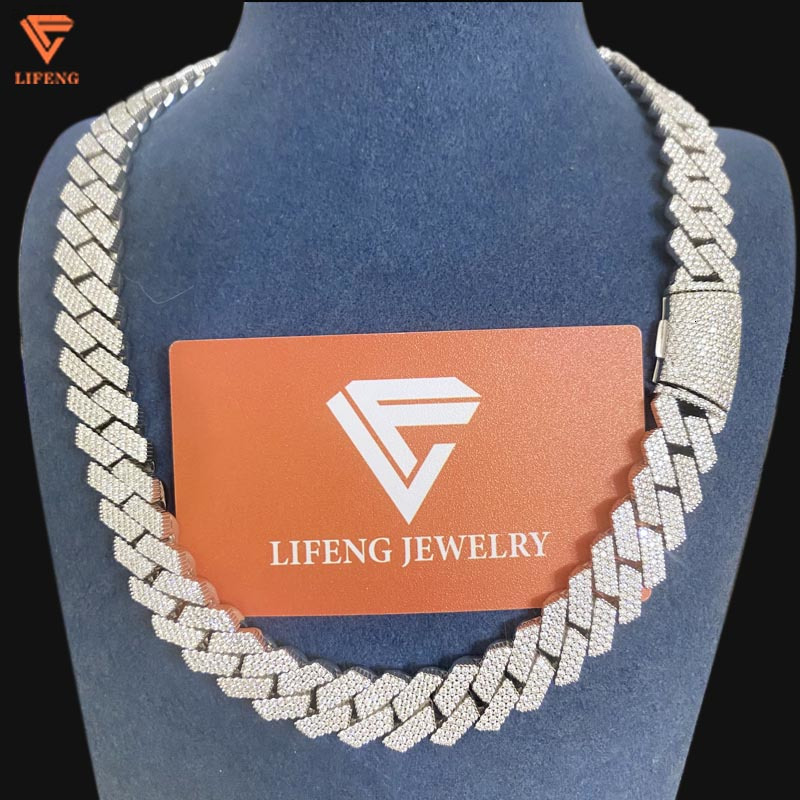 Hip Hop Jewelry 15mm 4 Rows Iced Out Vvs Moissanite Prong Cuban Chain Necklace White Gold Prong Miami Cuban Link Chain for Men
