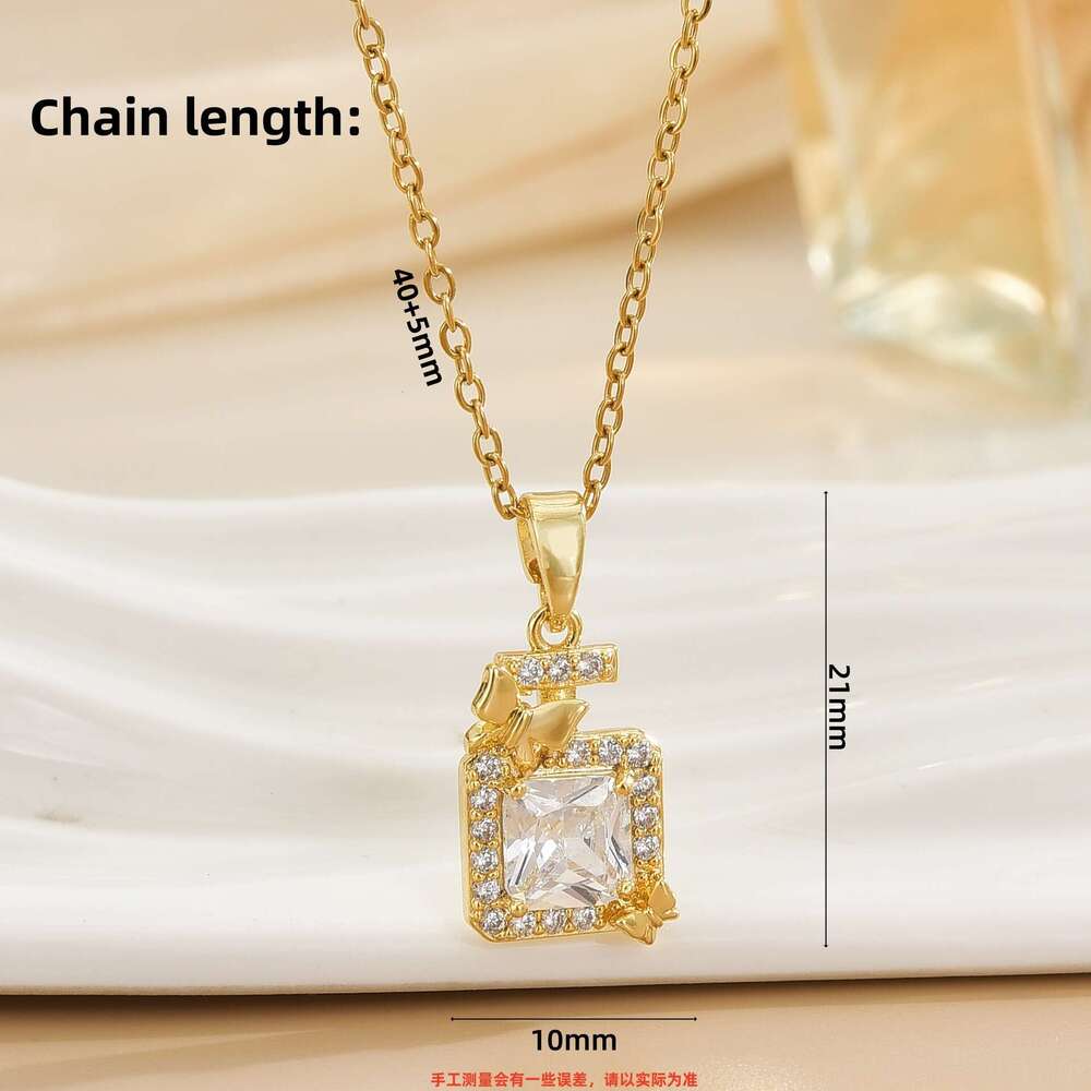 For Women, Internet Celebrity Bowknot Micro Inlaid Zircon Perfume Bottle, Niche Fashion New Design Sense, Elegant Titanium Steel Necklace 9Fa