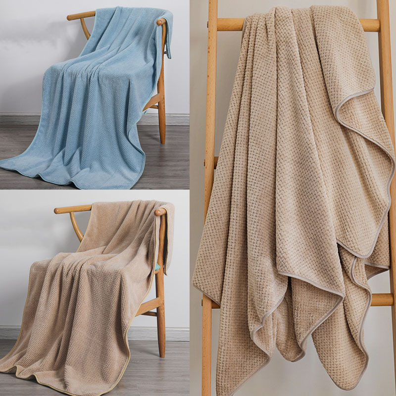 2Piece Premium coral fleece bath towel pineapple grid large bath towel thickened beach towel absorbent household adult