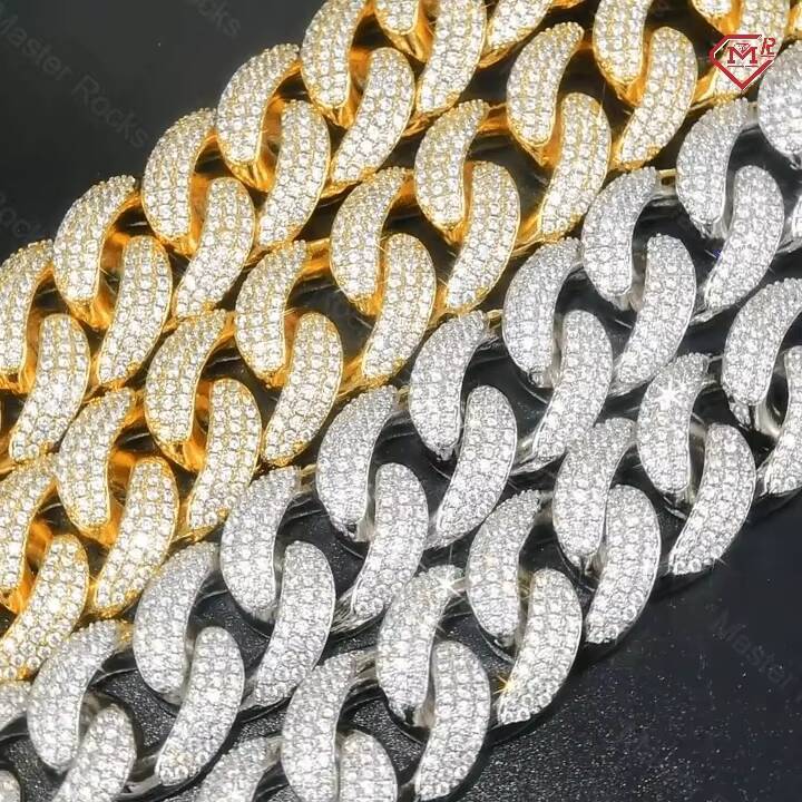 Custom Miami Cuban Chain 3 Rows Rapper Necklace VVS Iced Out Diamond Luxury Moissanite Cuban Chain