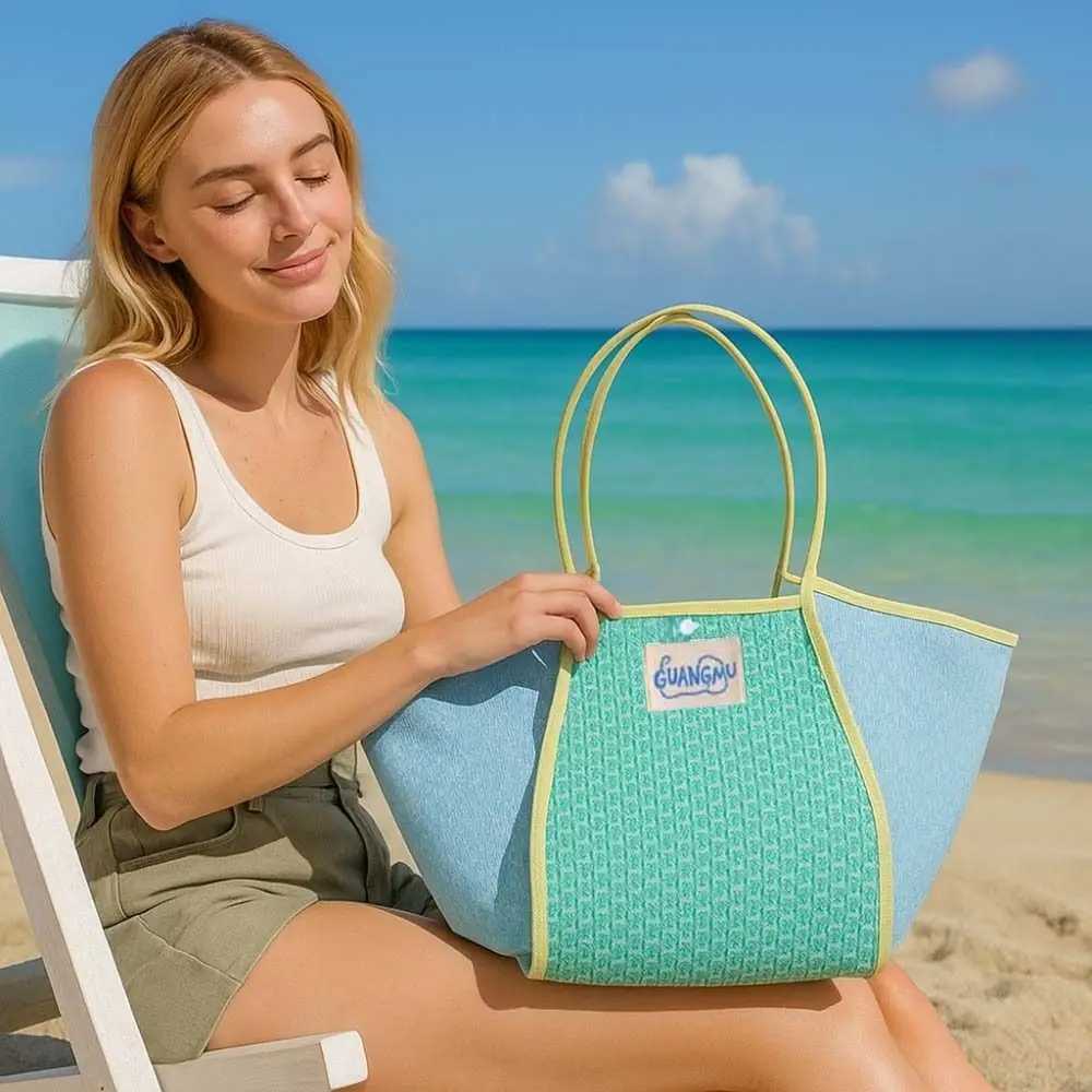 Breathable Contrast Color Tote Bag Large Capacity Fluorescence Color Floral Mesh Shoulder Pouch Hollowed Out