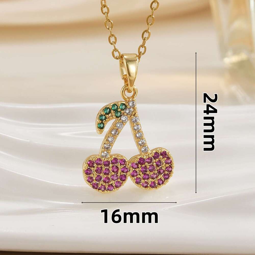 New Trendy Fashion Internet Celebrity Titanium Steel Necklace For Women Christmas Personality Cherry Collarbone Chain Niche Light Elegant Pendant 121