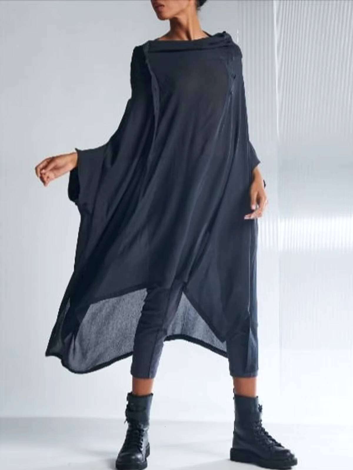 Casual Plain Cowl Neck Half Sleeve Asymmetrical Hem Midi Sexy Pleated Tank Summer Chiffon High Street Fashion Dress dongdumaoyi