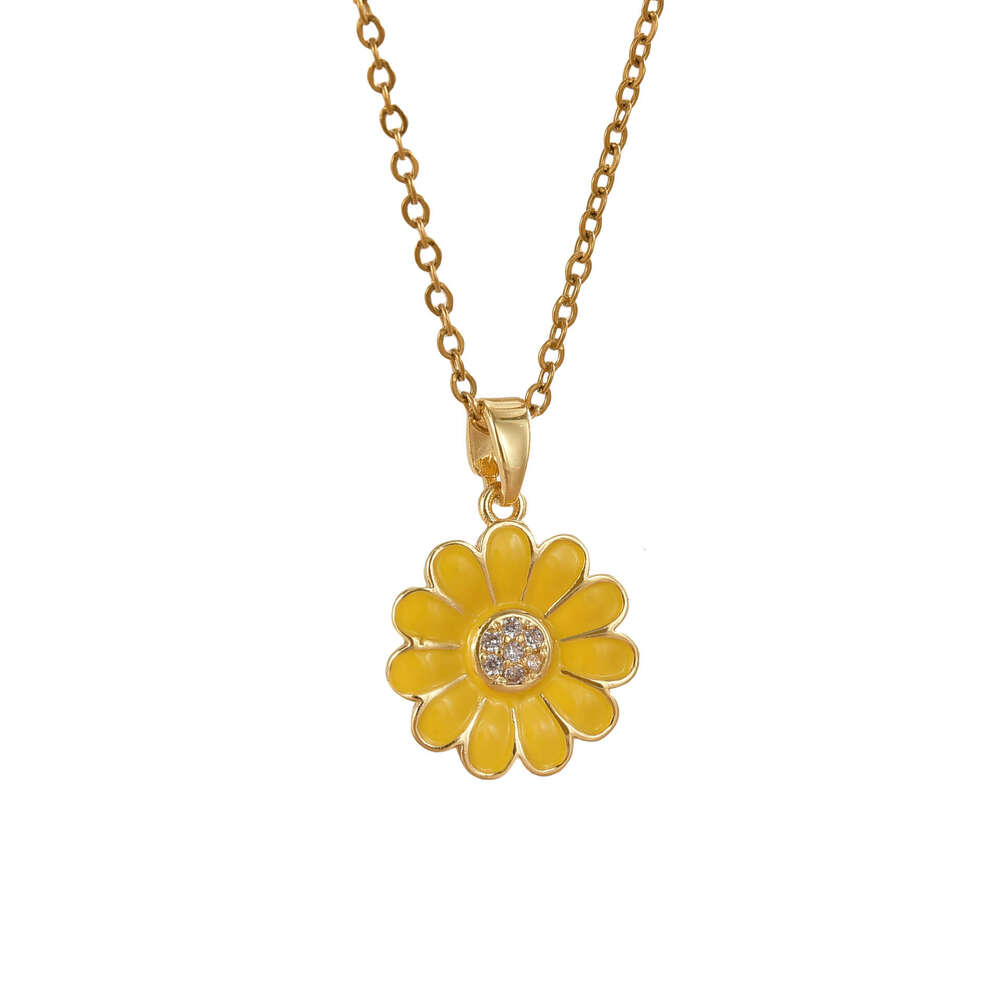 Oil Drop Yellow Daisy Flower Pendant Light Necklace For Women Summer Fresh Non-Fading Collarbone Chain F29