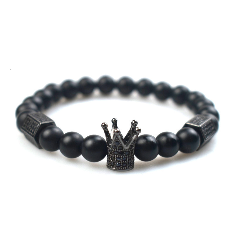 Copper micro-inlaid skull ghost crown hexagonal set bracelet frosted natural stone beaded bracelet 250517