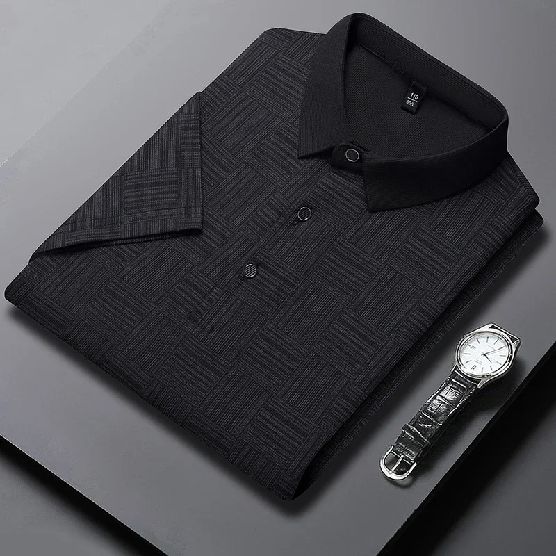 Mens Printed Cotton Business Casual Short sleeved POLO Shirt Fashion Short sleeved Comfortable and Breathable Top 250716