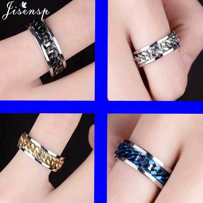 Cool Rotating Anxiety Fidget Rings Titanium Steel Chain Rotable Spinner Finger Ring for Men Women Punk Jewelry Bague Homme 2023 S250716