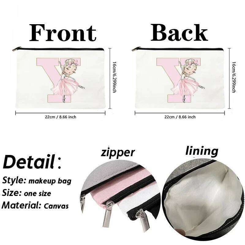 Ballet Girls Makeup Pouch Bags A-Z Initial Make Up Cosmetic Organizer Dance Girl Travel Toilet Clutch Wedding Bridesmaid Gifts X25071