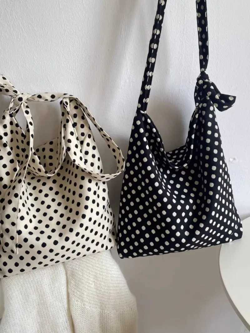 Polka Dot Shoulder Bag able Canvas Crossbody Bag Adjustable Single Satchel for Bloggers Trendy Korean Sle Soft Handbag