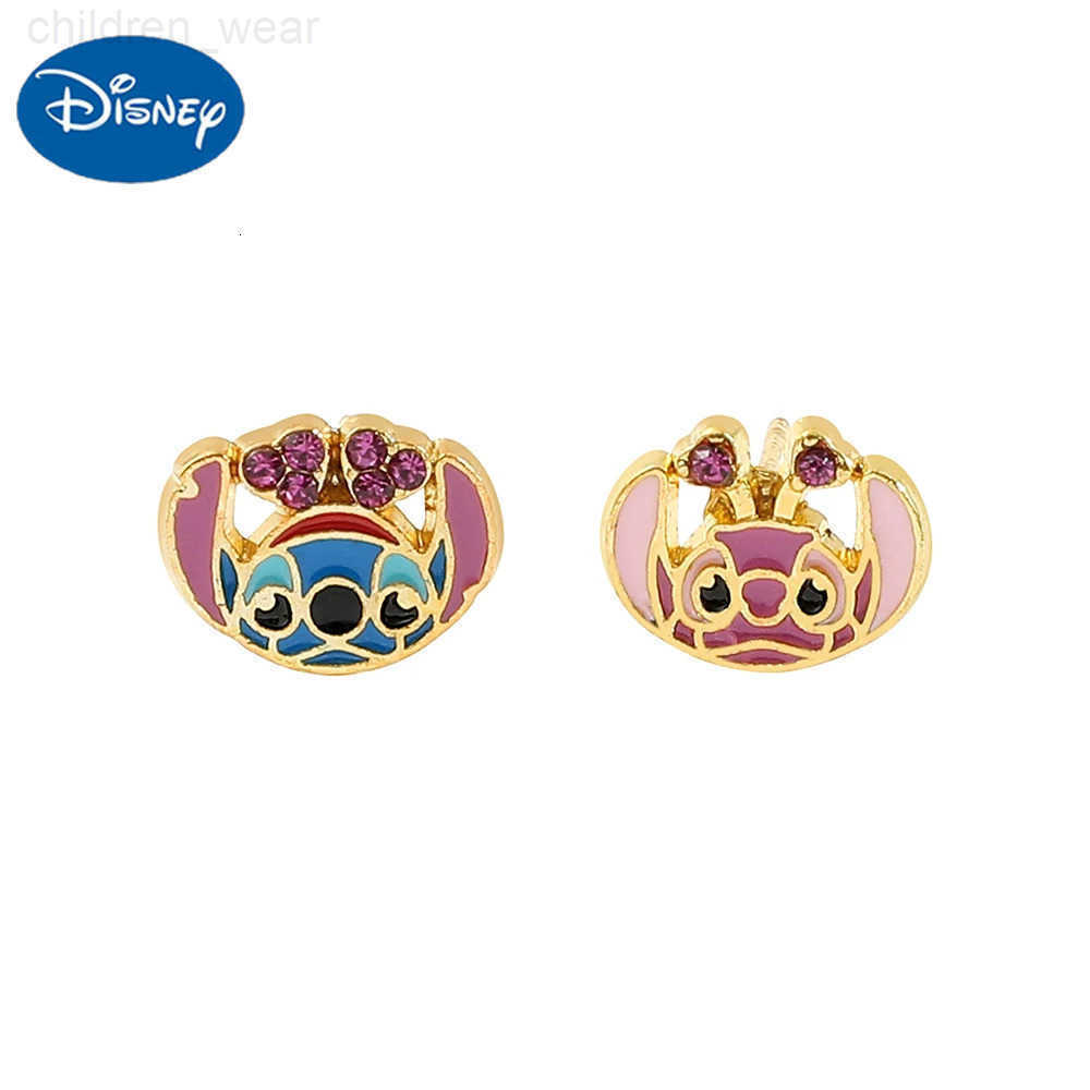 Disney Anime Cartoon Character Stitch Angel Earrings Kawaii Love Rhinestone Earrings Fashionable Luxury Womens Jewelry W20250716