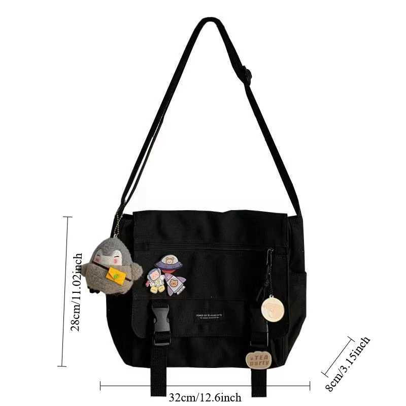 Japanese Harajuku Canvas Messenger Bags Korean INS Streetwear Crossbody Bag Unisex Student Casual Shoulder Bags