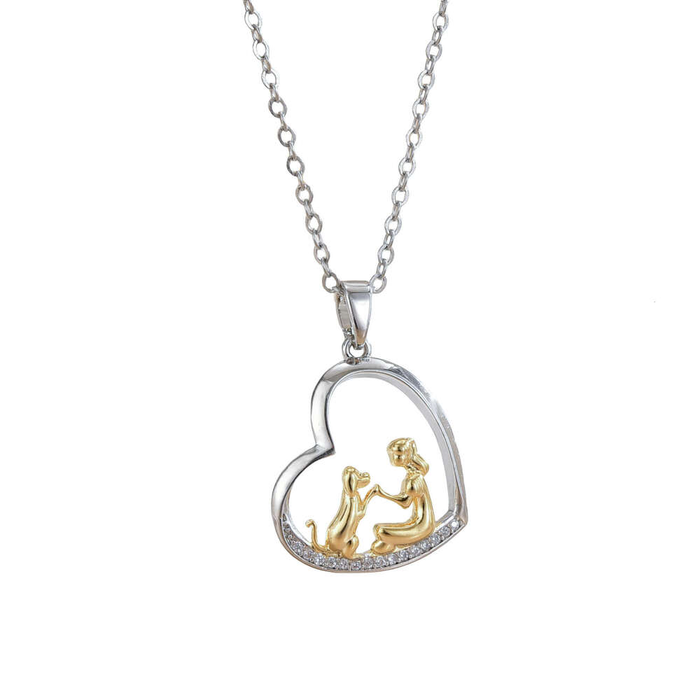 Heart-Shaped Girl Puppy Necklace Light Niche High-End Non-Fading Collarbone Chain Jewelry 7B9
