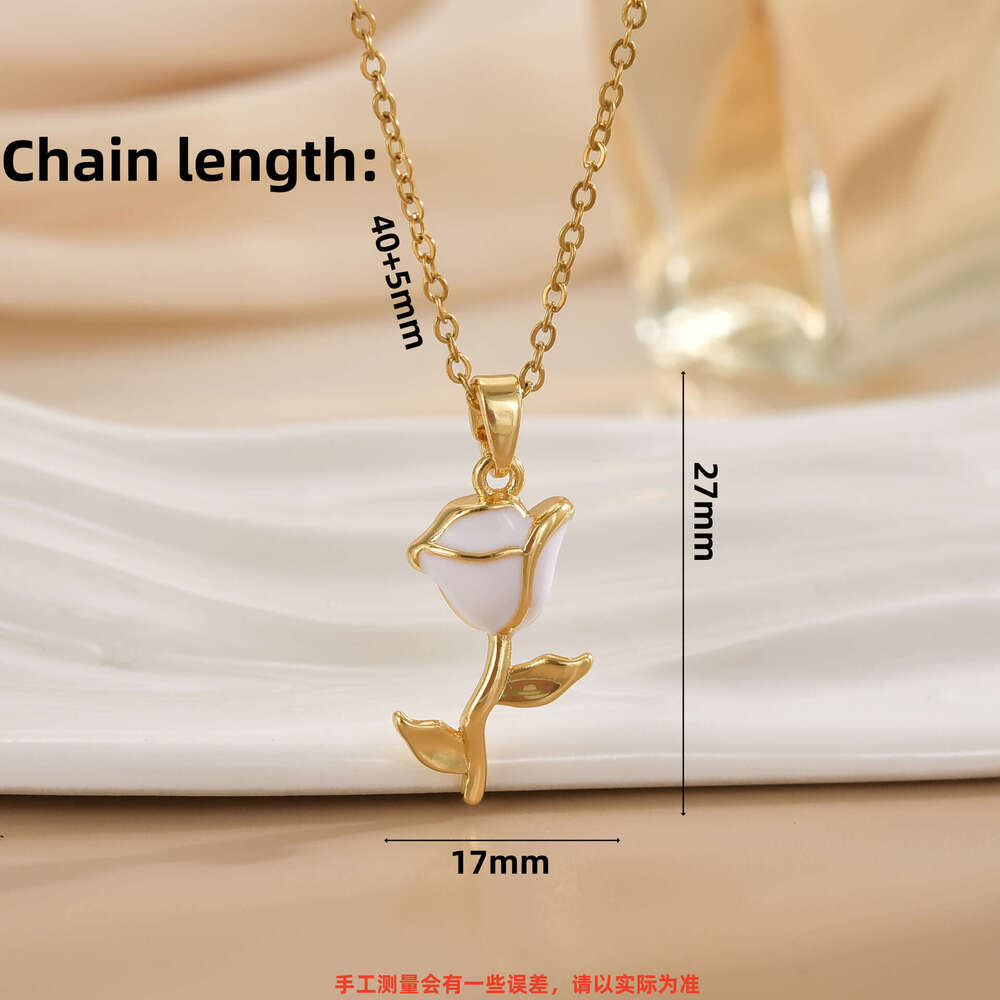 Summer Fresh Oil Drop Rose Design Pendant Light Necklace For Women Fashionable High-End Non-Fading Collarbone Chain 397