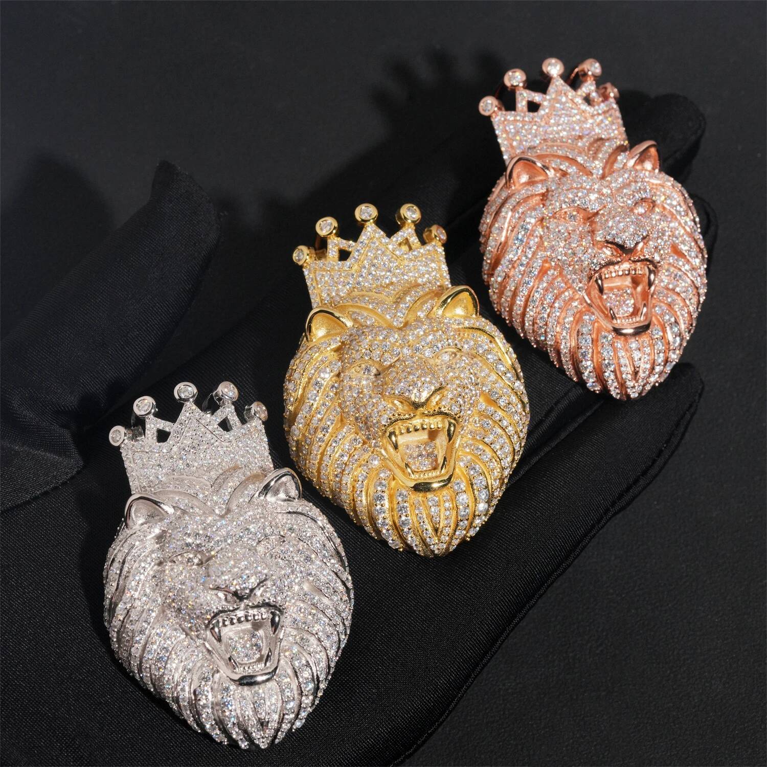 Large Lion Head Pendant 925 Silver Inlaid D Color Moissanite Hip Hop Jewelry With Certificate