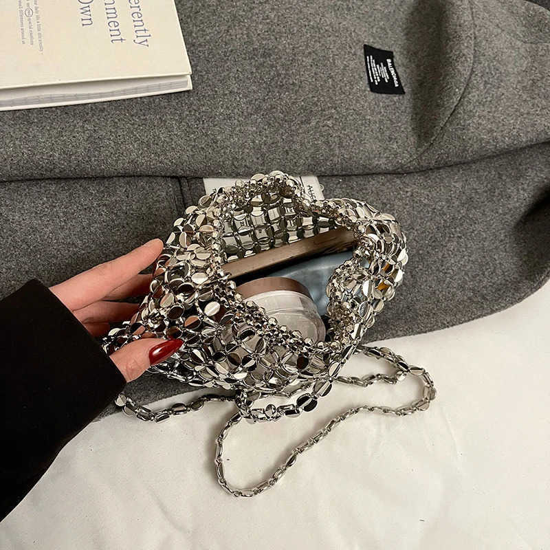 Faionable Silver Hollow Woven Bag Womens Underarm Crossbody Phone Bag Spring Summer New Sle Single Shoulder Handbag M250716