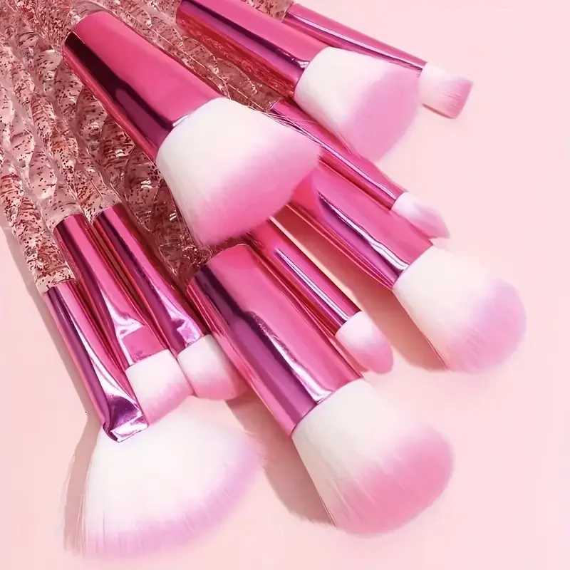 10pcs Elegant Crystal Rose Gold Makeup Brush Set - Soft Nylon Bristles for All Skin Types Durable ABS Handles XJ2500716
