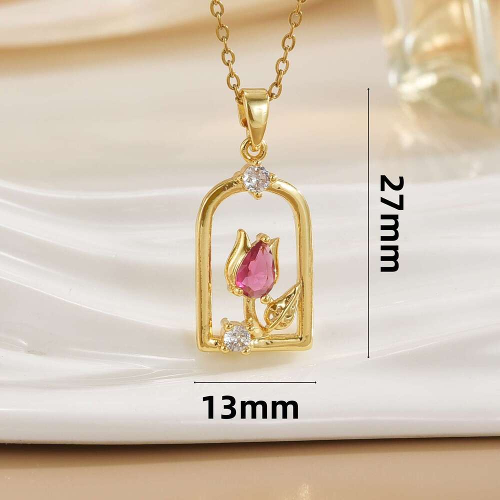Hot-Selling French Hollow Window Sill Tulip Small Ins Style Elegant Flower Necklace Collarbone Chain 905