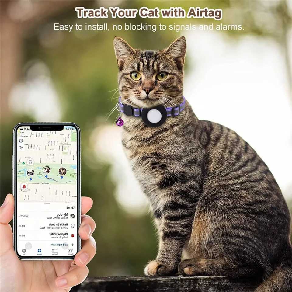 Pet Cat GPS Tracking with Holder Reflective Cat Collar with Bell Ring Locator Pet Accessories paw LL250716