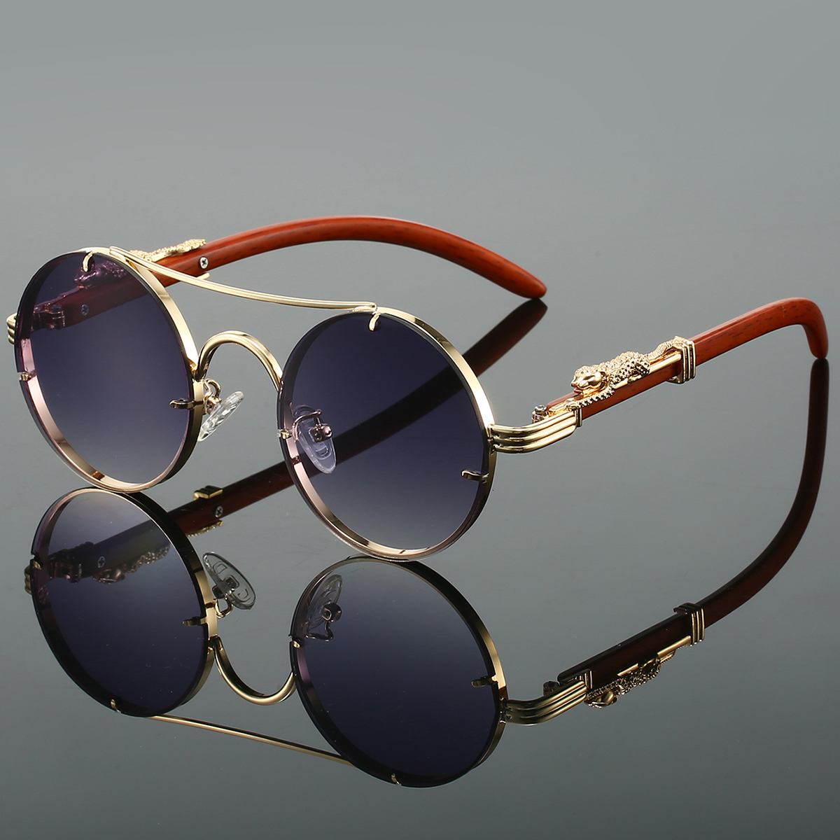 KAMMPT Vintage Round Sunglasses Men Fashion Double Bridge Multicolor Shades Women Retro Trendy Brand Luxury Design Sun Glasses