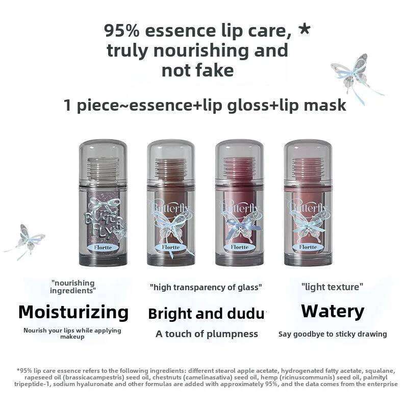 FLORTTE Butterfly Series Honey Mouth Red Glaze Lip Tint Korean Lipgloss Wholesale Makeup Lipstick