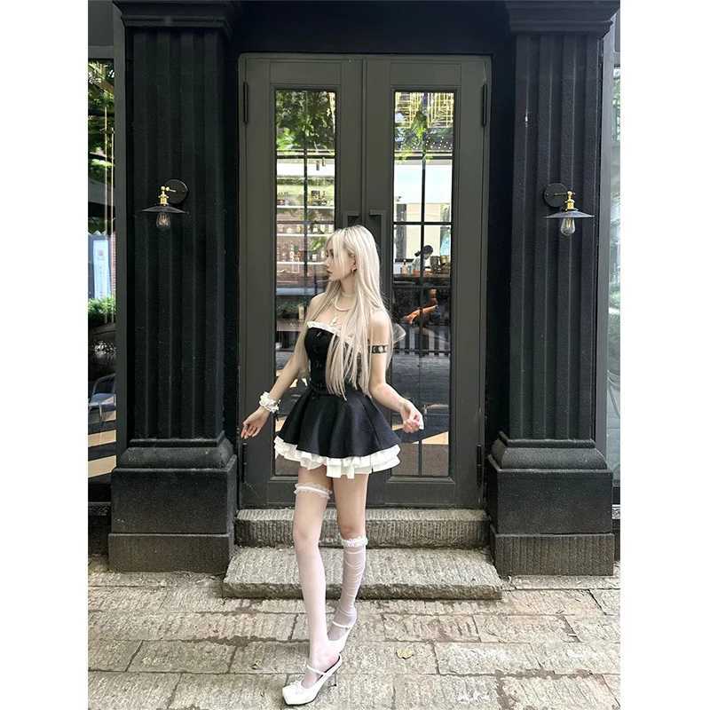 Mekst Y2K Black Mini Dress Women Party Prom Sexy Bow Strapless Dresses Summer Korean Ruffles Patchwork Bodycon A Line Vestidos R250716