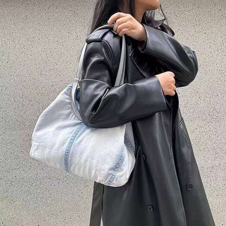 Casual Denim Canvas Messenger Bags For Women Lage Capacity Tote Simple Solid Female Shopper Shoulder Bag Handbags