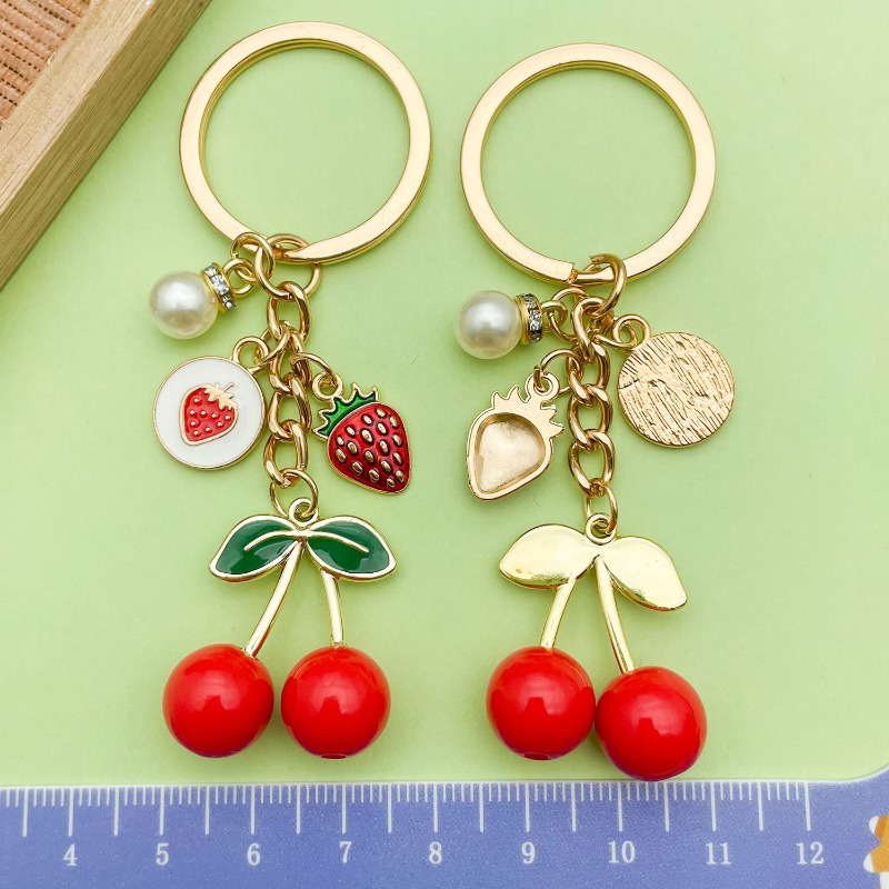 Red Cherry Pearl Key Chain - Elegant Versatile Fashion Accessory
