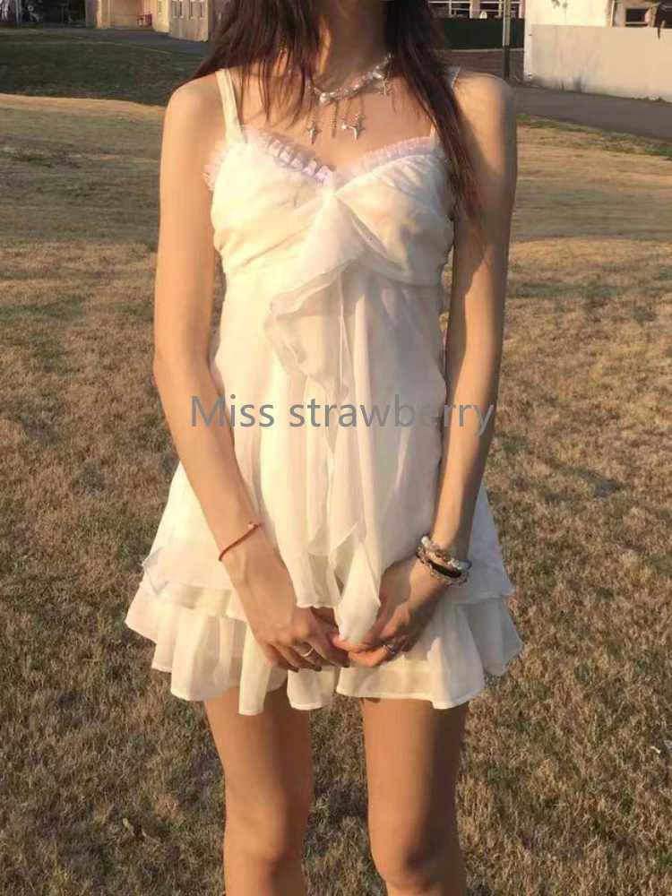 2025 Summer Vintage Sweet Sling 2-piece Set Women Design Chic Loose Chiffon Fairy Suit Female Japanese Elegant Thin New Clothing R250716
