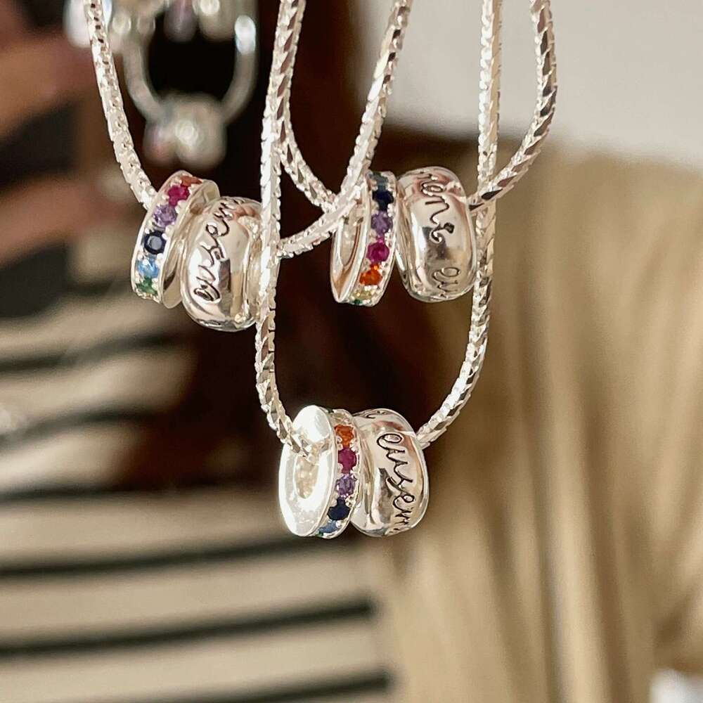 S Pure Sier Double Ring Letter Dia Passepartout Necklace Colorful Zircon Pendant Light High-end Clavicle Chain for Women