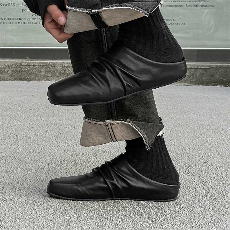 2025 Pleat Leather Half Shoes for Men Mules Backless Loafers Slippers Semi-Drag Casual Shoes Male Slides Outdoor Slip On Flats W250716
