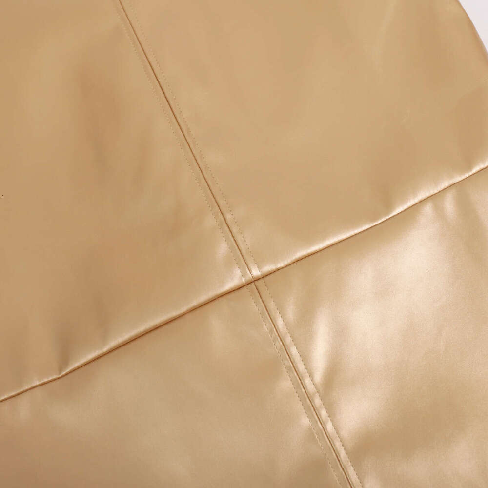 PU Spring Split Stitching Metallic Glossy Leather Bodycon Skirt For Women B5