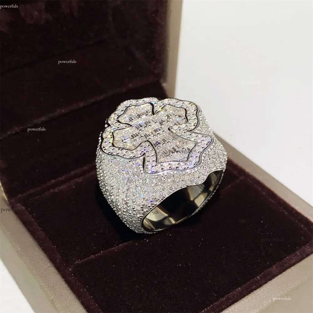 Zhenxuan s Sier Inlaid VVS Moissanite Hip Hop Cross Ring Fashion Trend Essential Ins Jewelry