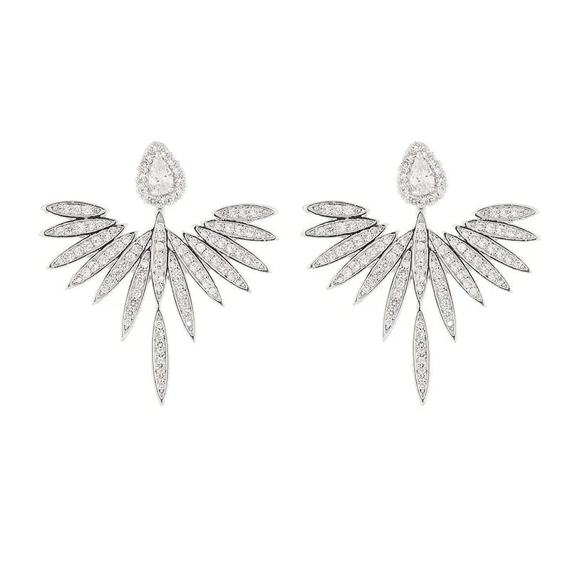 S925 Silver Needle European & American Heavy - duty Fashion Micro - inlaid Zircon Earrings, Angel Wings 2 - in - 1 Stylish Earrings