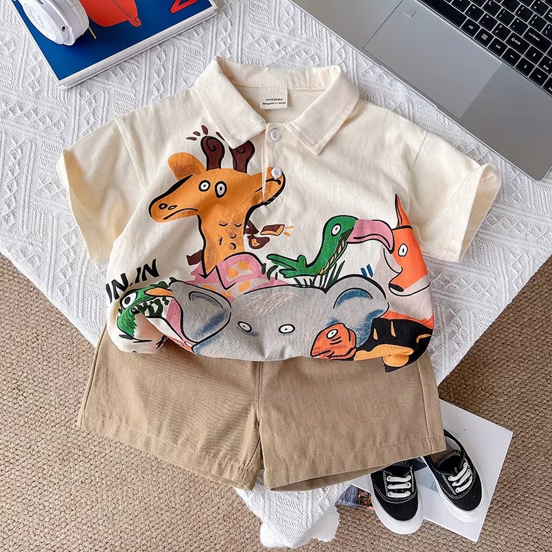 Children's Clothing Sets Cartoon Print Shirt + Shorts 2 Pcs Sets Kids Clothes for Boys Baby Boy Clothes Outfit Sets