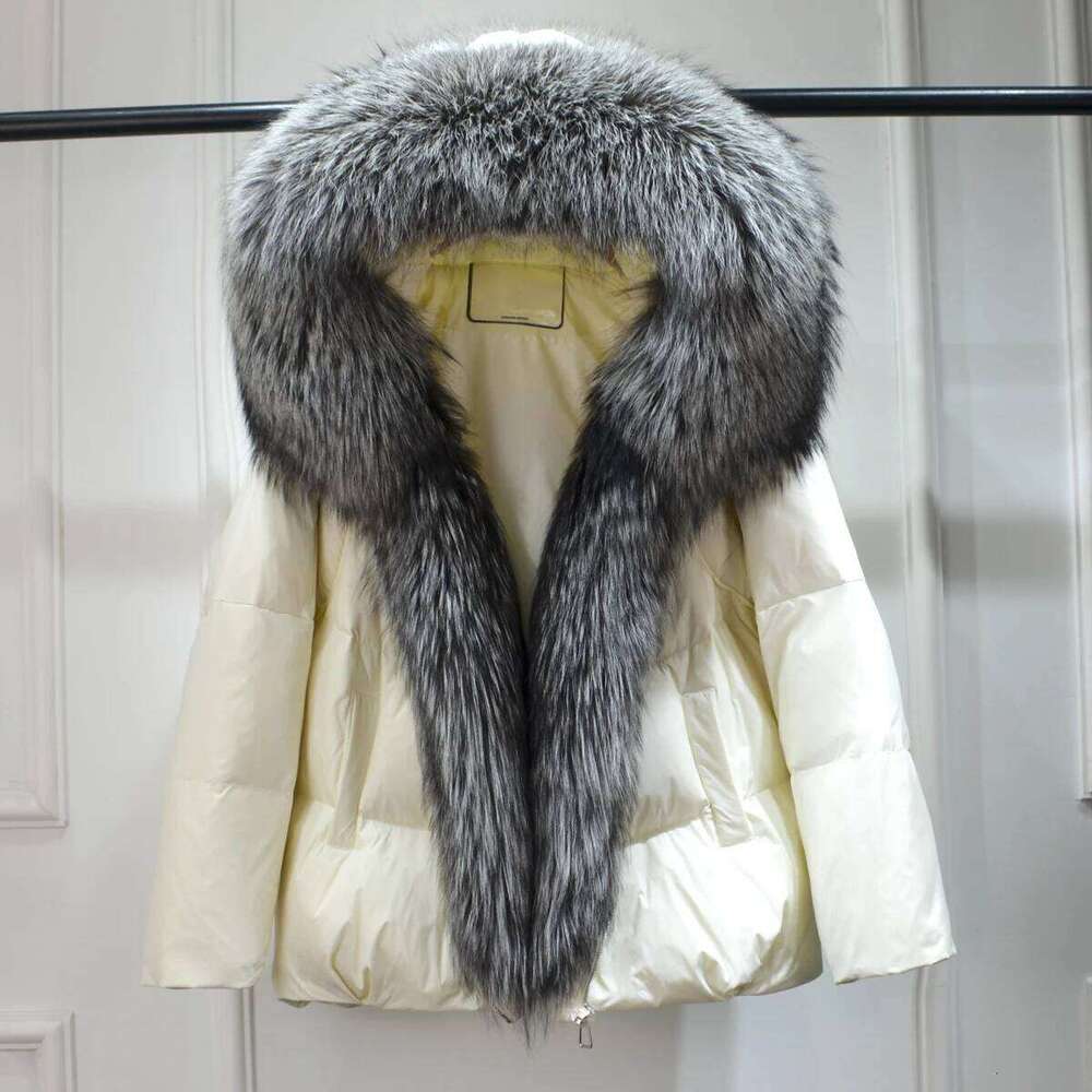 Lagabogy 2025 New Winter Women Real Fox Fur Collar Thick Warm Puffer Coat Hooded Down Jacket Outwear Female Loose Parkas MDNG