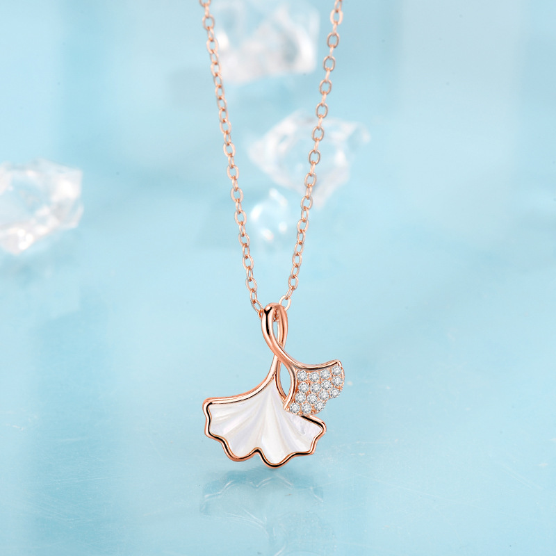 Elegant Ginkgo Leaf Necklace With White Mother - of - Pearl And Rhinestone - Encrusted Accents In Silver Tone Ideal For Daily And Special Occasions fa