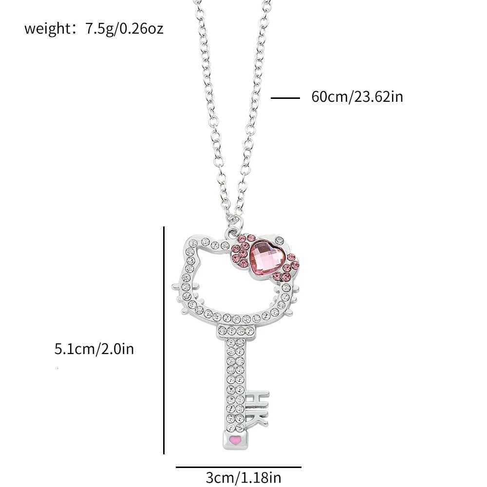 Sanrio Hello Kitty Rhinestone Cute Girl Key Pendant Necklace Woman Clavicle Chain Pendant Gifts w250716