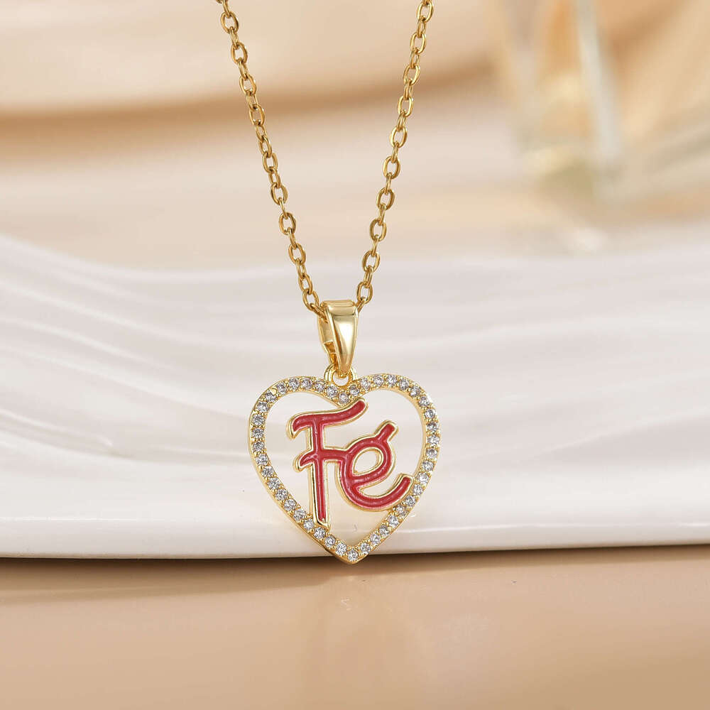 New FE Letter Micro Inlaid Oil Drop Copper Plated Real Gold Pendant Titanium Steel High-End Non-Fading Collarbone Chain E37