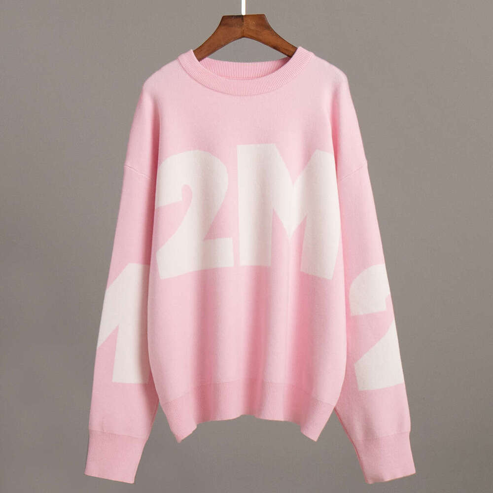 Autumn Winter Knitted Fashion Versatile Color Block Elegant Round Neck Loose Letter Sweater B5